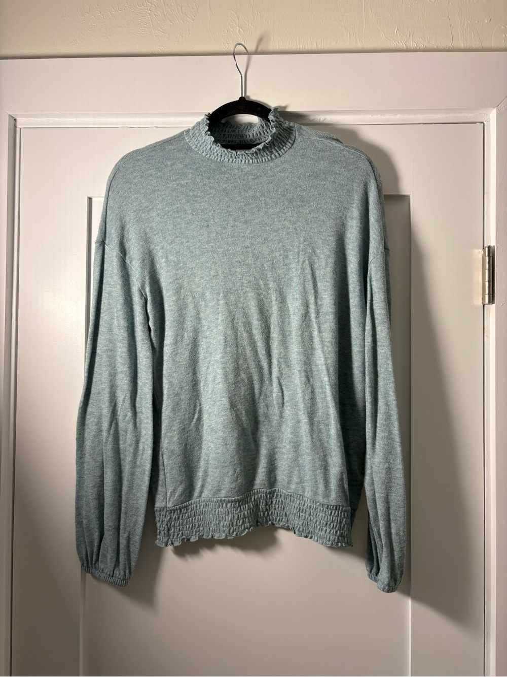 A New Day Smocked Ruffle Mock Neck Pullover Lightweight Sweater - Picture 2 of 5